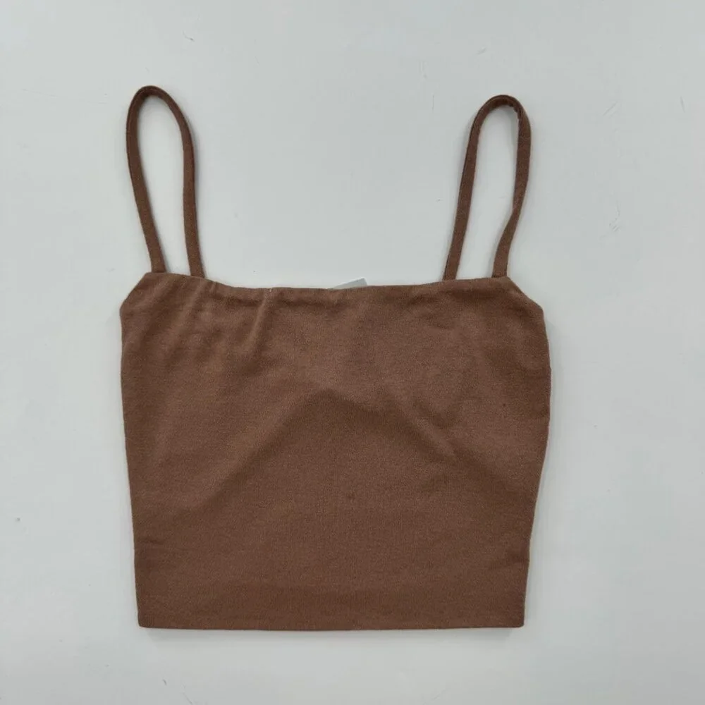 NWT - Naked Wardrobe Brown Spaghetti Strap Crop Top XS Viscose/Spandex - Picture 1 of 7